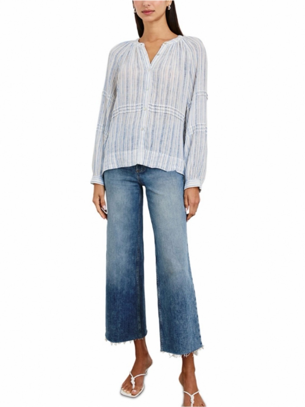 RAILS Frances Relaxed Fit Linen Blend Peasant Blouse Top XL Sonoma Stripe - Picture 5 of 12
